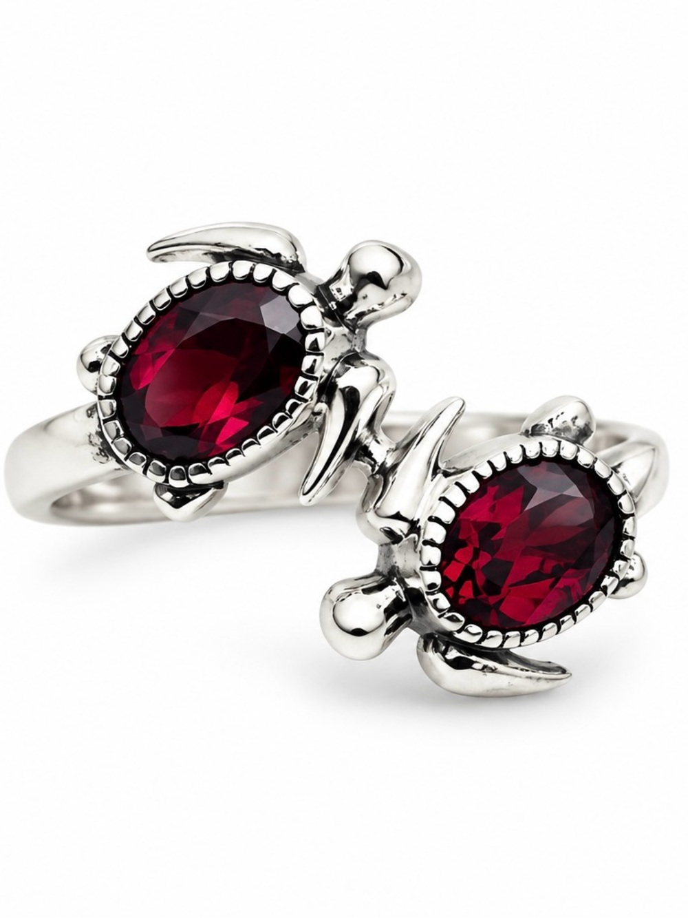 Size 8 sterling silver garnet turtle ring